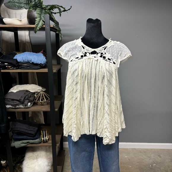 Free People Stars Align swing top womens small crochet swiss dot boho flowy - Picture 1 of 10